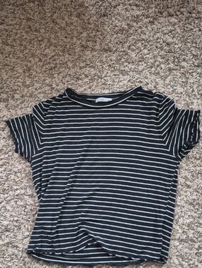 Charlotte Russe Black and White Striped Short Sleeve Tee